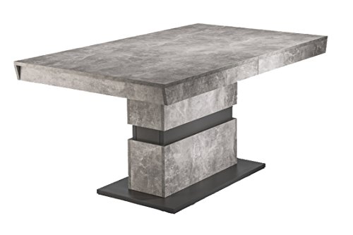 CAVADORE Esszimmertisch Marley/Moderner Küchentisch/Auszugstisch in Light Atelier Beton Optik grau