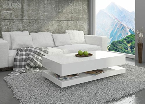 Couchtisch Hochglanz Weiß Wohnzimmer Tisch Beistelltisch Kaffeetisch - Tora - 120x60 / 90x60