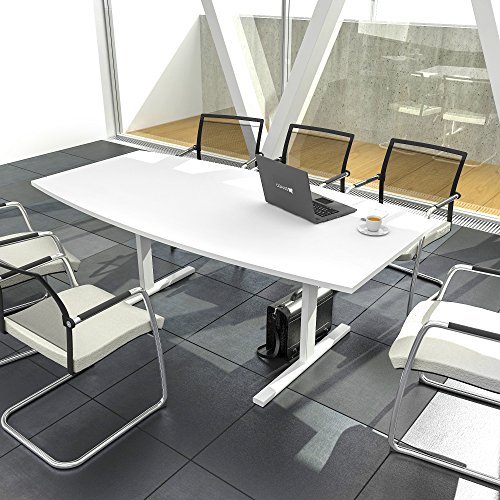 EASY Konferenztisch Bootsform 180x100 cm Weiß Besprechungstisch Tisch