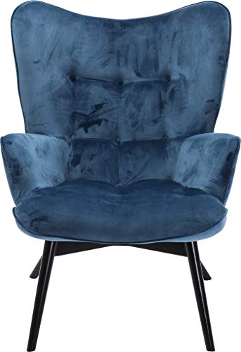 KARE Design Sessel Vicky 82609 mit Armlehnen, Ohrensessel mit Samt Bezug, Polstersessel in Petrol, Pflegeleichte Oberfläche, Füße aus massiver Buche lackiert, 59x63x92cm