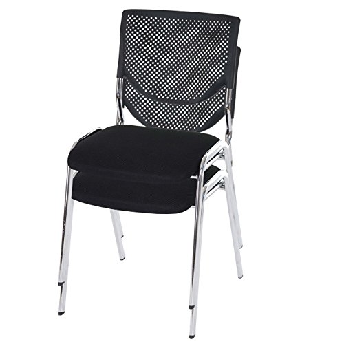 Mendler 2X Besucherstuhl T401, Konferenzstuhl stapelbar, Stoff/Textil ~ Sitz schwarz, Füße Chrom