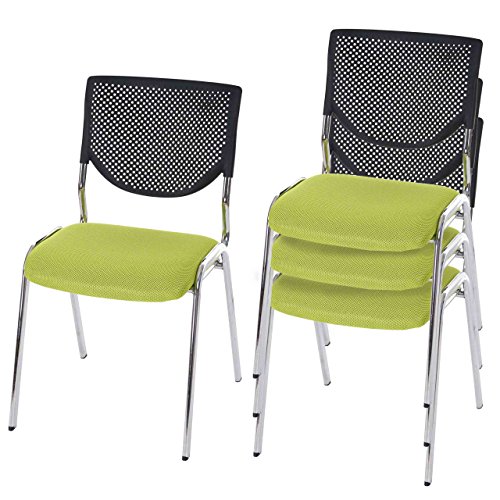 Mendler 4X Besucherstuhl T401, Konferenzstuhl stapelbar, Stoff/Textil ~ Sitz grün, Füße Chrom