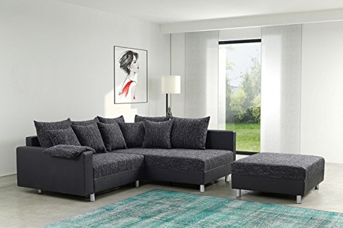Modernes Sofa Couch Ecksofa Eckcouch in schwarz Eckcouch mit Hocker - Minsk R