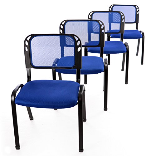 Nexos 4er Set Bürostuhl Konferenzstuhl Besucherstuhl blau gepolsterte Sitzfläche stapelbar 52,5 x 45 x 80 cm Stapelstuhl Metallrahmen schwarz
