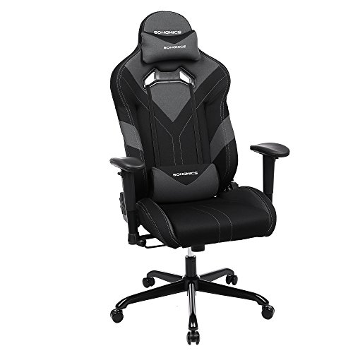 SONGMICS Bürostuhl Gaming Stuhl Chefsessel ergonomisch mit verstellbare Armlehnen, Kopfkissen Lendenkissen 66 x 72 x 124-132 cm schwarz-grau RCG13BK
