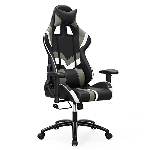 SONGMICS Bürostuhl Gaming Stuhl Chefsessel mit Armlehnen, inklusiv Kopfkissen und Lendenkissen, schwarz Weiß RCG27BW