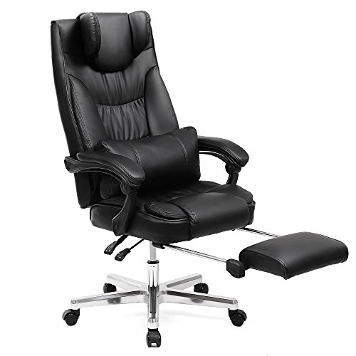 SONGMICS Erstellt, Luxus Bürostuhl mit klappbarer Kopfstütze ausziehbarer Fußablage extra großer orthopädischer Chefsessel ergonomischer Gaming Stuhl schwarz OBG75B