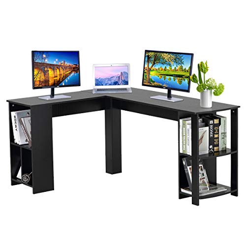 DOSLEEPS Computer-Schreibtisch, L-förmig, große Ecke, PC Laptop, Arbeitstisch, Arbeitstisch, Gaming-Tisch für Zuhause und Büro, Kleiner Platz – Schwarze Holzmaserung
