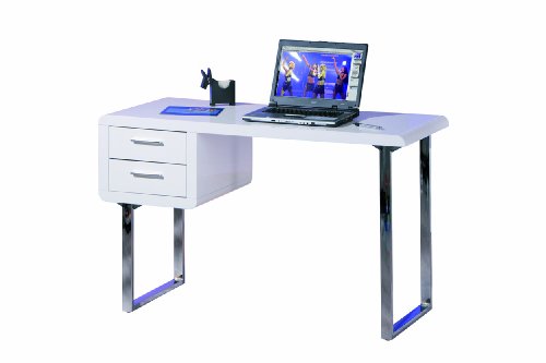 Inter Link Schreibtisch Bürotisch Computertisch Arbeitstisch Laptoptisch MDF Weiss Hochglanz