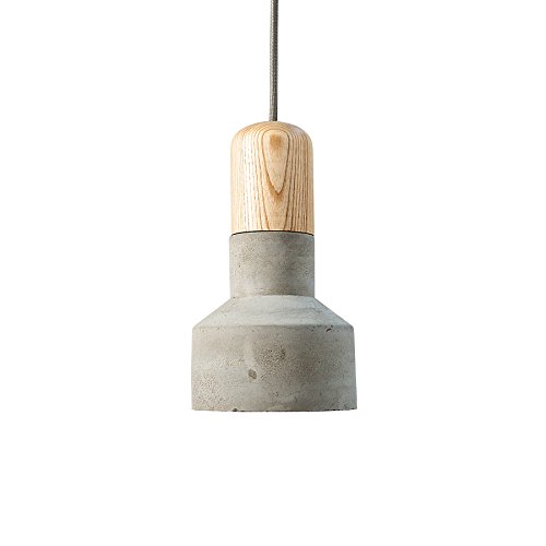 Moderne Hängeleuchte CEMENT FUSION grau Betonlampe mit Holz Textilkabel Pendelleuchte Beton Holz