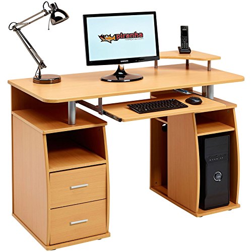 Piranha Großer Computer Schreibtisch mit 2 Schubladen und 4 Regalfächern PC 5
