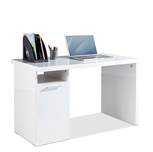 Schreibtisch Computertisch Arbeitstisch SERVO | Weiß Hochglanz