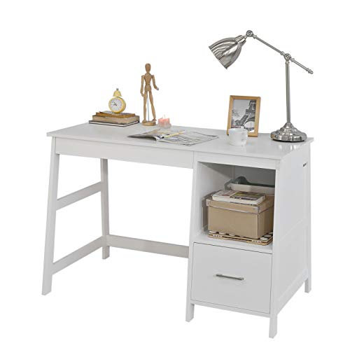 SoBuy Schreibtisch mit Schubladen Computertisch mit Stuhl, weiß FWT38-W+FST58-W