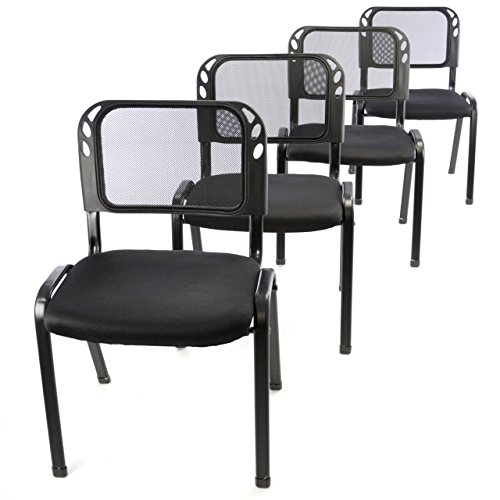Nexos 4er Set Bürostuhl Konferenzstuhl Besucherstuhl schwarz gepolsterte Sitzfläche stapelbar 52,5 x 45 x 80 cm Stapelstuhl Metallrahmen schwarz