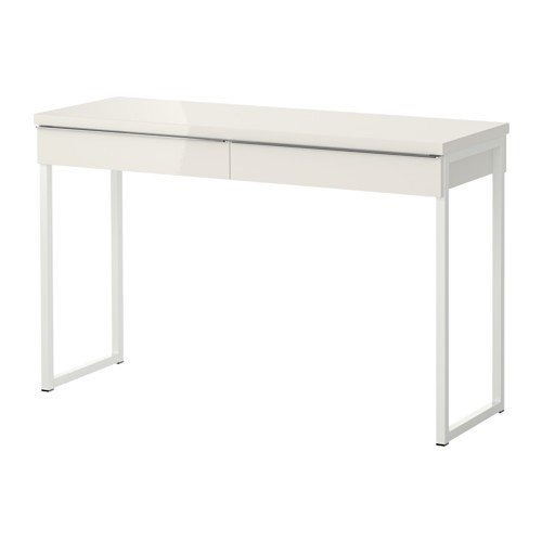 IKEA Schreibtisch / Laptop-Tisch "Besta Burs" beidseitig lackierter Beistelltisch mit zwei Schubladen - Sideboard hochglanz weiß - BxTxH 120x40x74 cm