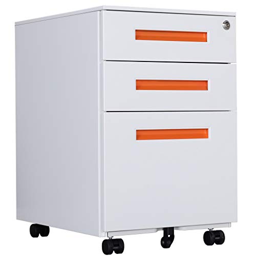 Loywe Aktenschränke, Büro-Rollcontainer,Rollcontainer, inkl. 3 Schübe Bürocontainer mit Anti-umkippen-mechanismus für A4, Mobilen, Abschließbar ; 60cm H, JLB021