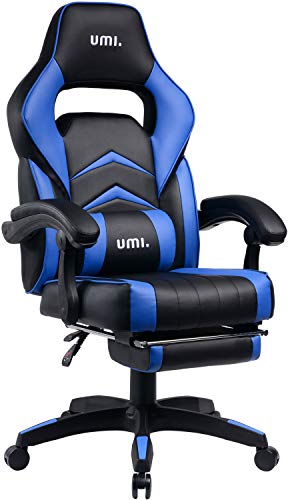 UMI Gaming Stuhl Bürostuhl Schreibtischstuhl mit Fußstützen Gamer Stuhl Drehstuhl Höhenverstellbarer Gaming Sessel PC Stuhl Ergonomisches Chefsessel mit Armlehne