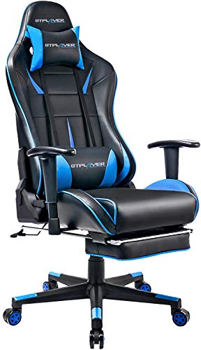 GTPLAYER Gaming Stuhl Bürostuhl Schreibtischstuhl Kunstleder Gamer Stuhl Drehstuhl höhenverstellbarer PC Stuhl Ergonomisches Design mit Fußstütze und Wippfunktion