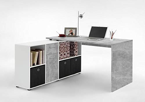 RASANTI LEX 1 Schreibtisch Winkelkombi von FMD Beton/Weiß