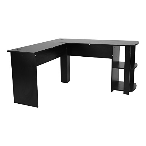 Zerone Eckschreibtisch, L-Form Computertisch Winkelschreibtisch Bürotisch Schreibtisch mit dem Regal aus Spanplatte (Schwarz)