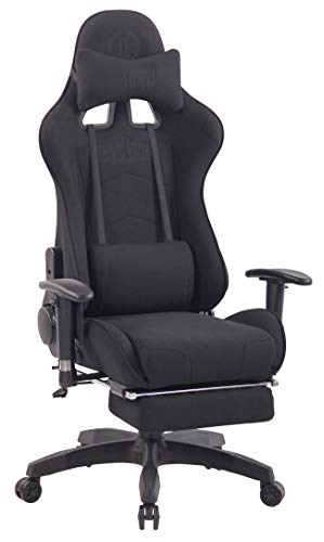 CLP Chefsessel Turbo XFM Stoff mit Massagefunktion l Höhenverstellbarer Bürostuhl mit ausziehbarer Fußablage und beheizbarem Sitzbereich, Farbe:schwarz/schwarz