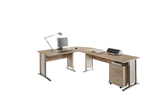 Stella Trading Schreibtisch Winkelkombination, Eckschreibtisch mit Rollcontainer, Eiche Sonoma Nachbildung, Office Line