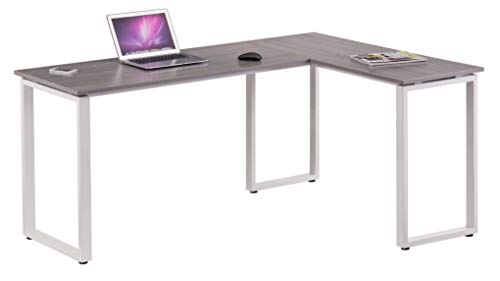 hjh OFFICE 674170 Eckschreibtisch WORKSPACE Basic Grau/Weiß Schreibtisch in Holzoptik mit Stahl-Gestell 165 x 120 cm