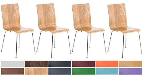 CLP 4er-Set Wartezimmerstuhl Pepe mit ergonomisch geformten Holzsitz und Metallgestell I 4X Konferenzstuhl erhältlich, Farbe:Eiche