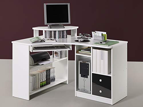möbelando Eck-Schreibtisch Bürotisch Computertisch Winkelschreibtisch Büromöbel Marcel I Weiß/Schwarz
