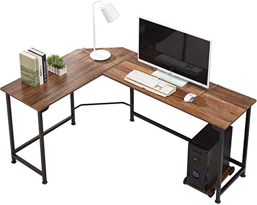 VECELO Eckschreibtisch L-Form Computertisch Großer Schreibtisch PC-Tisch Winkelschreibtisch und Holz Bürotisch mit CPU Ständer für Arbeitszimmer