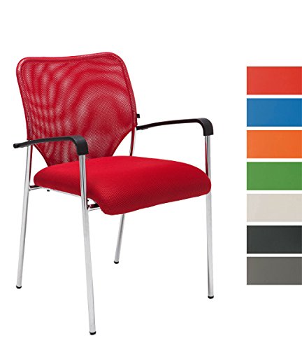 Lehnstuhl Cuba Stoff I Konferenzstuhl mit Armlehne und Metallgestell I Besucherstuhl Mit Polsterung, Farbe:rot