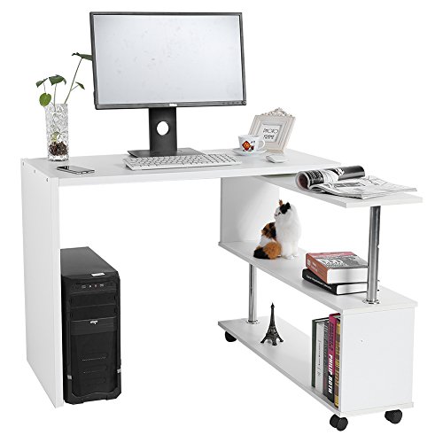 Cocoarm Eckschreibtisch Computertisch Winkelschreibtisch Schreibtisch Bürotisch mit Regal, 100 x 48 x 75 cm, 2 Farben, Schwarz, Weiß (Weiß)