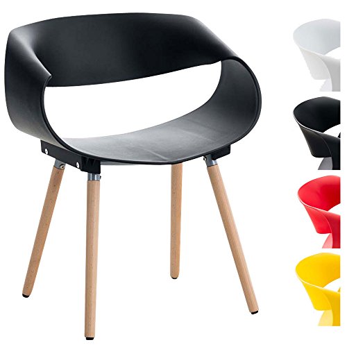 CLP Retrostuhl Tuva I Design Stuhl Mit Kunststoffsitzschale Und Gestell Aus Buchenholz Belastbar Bis 150 KG, Farbe:schwarz