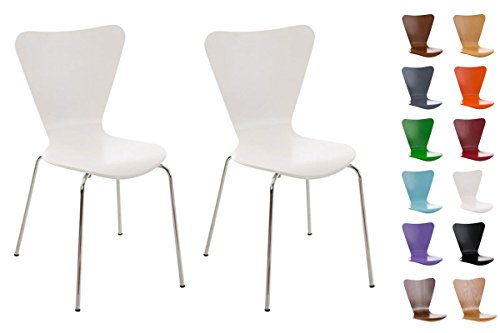 CLP 2X Konferenzstuhl Calisto mit Holzsitz und stabilem Metallgestell I 2X platzsparender Stuhl mit Einer Sitzhöhe von: 45 cm, Farbe:weiß