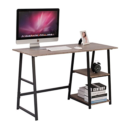 WOLTU® Schreibtisch TSG25gr Computertisch Bürotisch Arbeitstisch PC Laptop Tisch, mit 2 Ablagen, aus MDF und Stahl, 120x50x73cm(BxTxH)