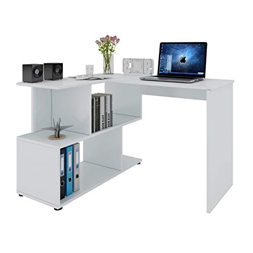 WOLTU® Schreibtisch TS64ws Computertisch Eckschreibtisch Winkelschreibtisch Winkelkombination Bürotisch Arbeitstisch PC Laptop Tisch, mit Ablagen, 120x100x77cm(BxTxH), MDF, Weiß