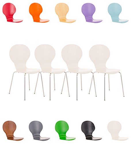 CLP 4X Stapelstuhl Diego l Ergonomisch geformter Konferenzstuhl mit Holzsitz und Metallgestell I Stapelbarer Stuhl mit pflegeleichter Sitzfläche, Farbe:weiß