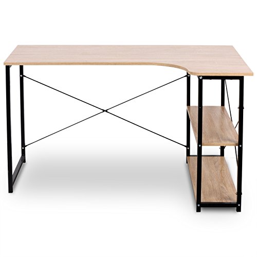 eSituro SCD0035 Schreibtisch PC Tisch Esstisch Bürotisch Arbeitstisch mit Ablage Holz Stahl Hell Eiche