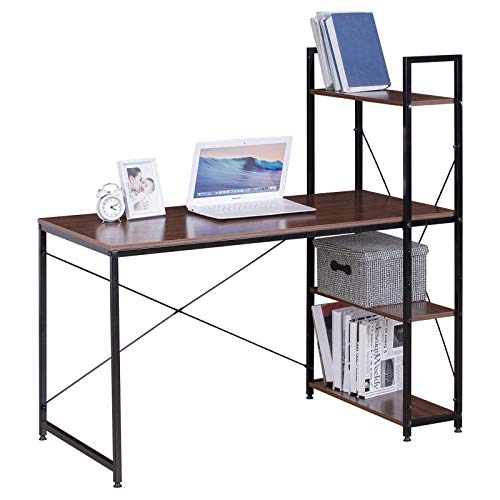eSituro SCD0069 Schreibtisch Computertisch Bürotisch Arbeitstisch mit Ablage Holz Stahl Dunkel Buche