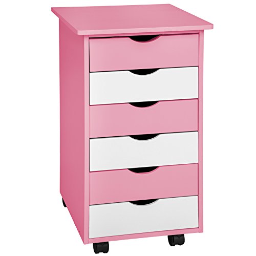 TecTake 800055 Rollcontainer mit Rollen und 6 Schubladen - Diverse Farben - (Pink | Nr. 400924)