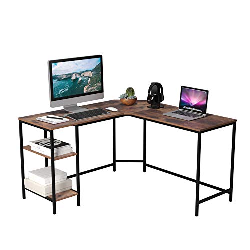 Homfa Schreibtisch Computertisch Ecktisch PC Tisch Bürotisch mit 2 Ablagen für Gaming Büro L-Form Groß Vintage 135x135x75.5cm