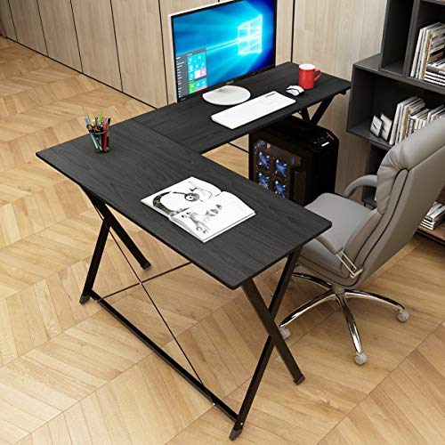 soges Ecktisch Computertisch Schreibtisch Eckschreibtisch Arbeitstisch Winkelschreibtisch L-Form mit CPU-Ständer aus hochwertige Holzwerkstoffen für Büro und Arbeitszimmer,Schwrz