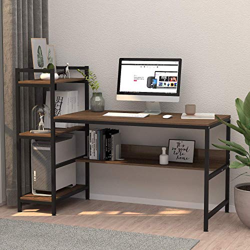 Dripex Holz Schreibtisch mit Ablage Computertisch, PC-Tisch Bürotisch Officetisch Stabile Konstruktion Tisch für Home Office (136cm Braun)