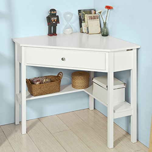 SoBuy® FWT31-W Ecktisch weiß Schreibtisch Computertisch Arbeitstisch Tisch mit Ablage HT ca: 76x76cm