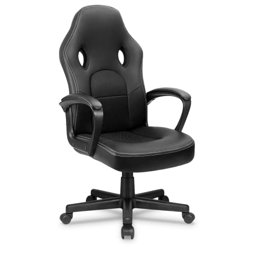 COMHOMA Bürostuhl Gaming Stuhl Gamer Racing Chair ergonomische drehstuhl Rückenlehne Office Stuhl Sitzhöhenverstellung PU Kunstleder Schwarz