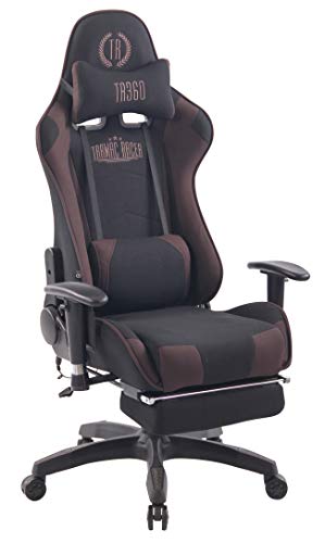 CLP Chefsessel Turbo XFM Stoff mit Massagefunktion l Höhenverstellbarer Bürostuhl mit ausziehbarer Fußablage und beheizbarem Sitzbereich, Farbe:schwarz/braun
