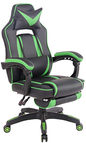 CLP Bürostuhl Heat Mit Kunstlederbezug I Gamingstuhl mit Fußablage I Höhenverstellbar I Computerstuhl mit Armlehnen, Farbe:schwarz/grün