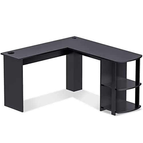 Dreamhigh® Eckschreibtisch 140x140 cm - L-förmiger Computertisch - L Schreibtisch mit 2 Ablagen - PC-Tisch - Bürotisch Modern, Schwarz