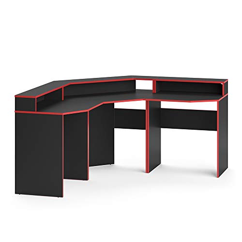 Vicco Gaming Desk Schreibtisch Kron Gamer PC Tisch Computertisch Bürotisch (Computertisch Set 1, Schwarz-Rot)