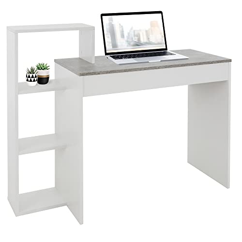 ML-Design Schreibtisch mit Regal, Arbeitstisch Bürotisch Computertisch PC Tisch, Weiß mit Tischplatte in Beton-Optik, 3 Einlegeböden, 110x72x40 cm, Holz, 2-in-1 System, für Zuhause/Arbeitszimmer